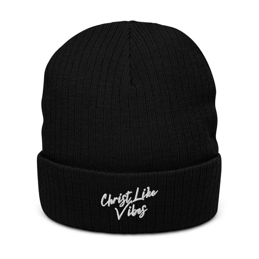 Christ Like Vibes Black Ribbed Knit Beanie