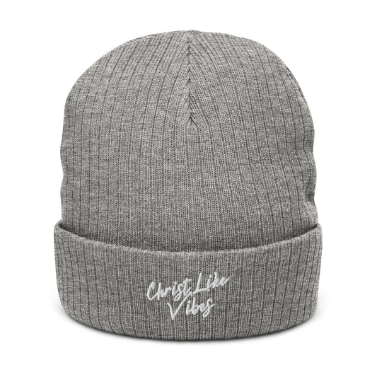 Christ Like Vibes Grey Ribbed Knit Beanie