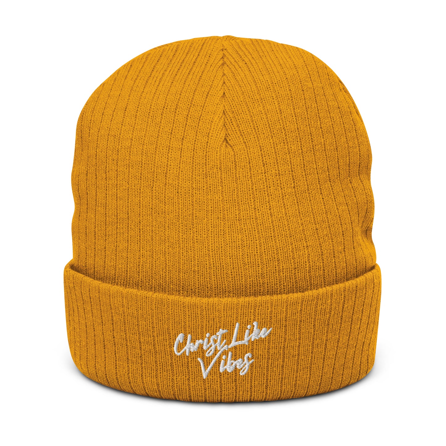 Christ Like Vibes Mustard Ribbed Knit Beanie